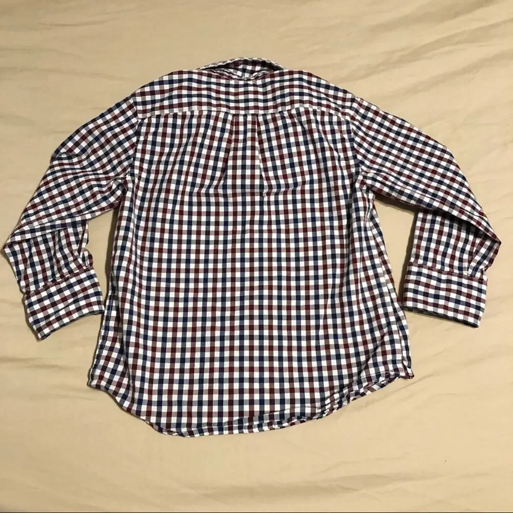 J.Crew Factory Size Boys 2T Navy and Maroon Plaid Button Down Shirt